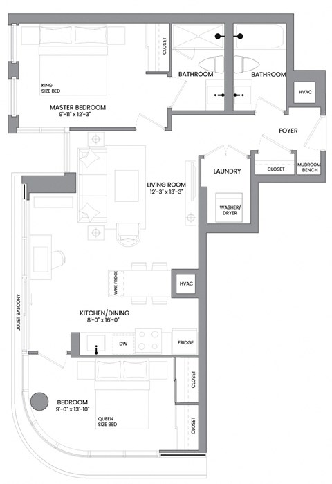 floor plan of the apartment with bedroom and living room